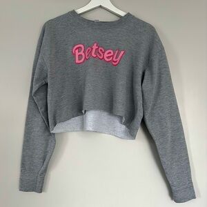 Barbie-like Betsey Gray Cropped Sweatshirt with